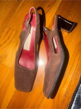 Brown Suede Slingback Block Heel Women's Pumps